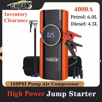 GKFLY 4000A Avviamento di emergenza per auto 150PSI Compressore d'aria 59.2Wh Power Bank Pompa di aria Gonfiatore per pneumatici Avviamento di accensione per auto Booster Buster