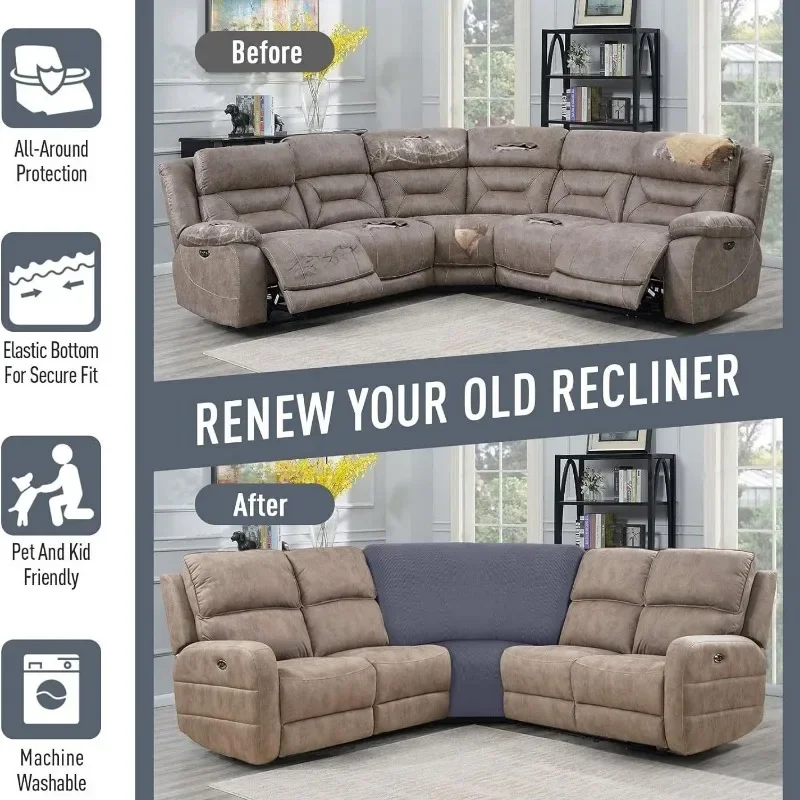 Corner Sofa Cover Stretch Corner Couch Cover Furniture Protector for Living Room L Shape Slipcover Couch Additional Seat 4