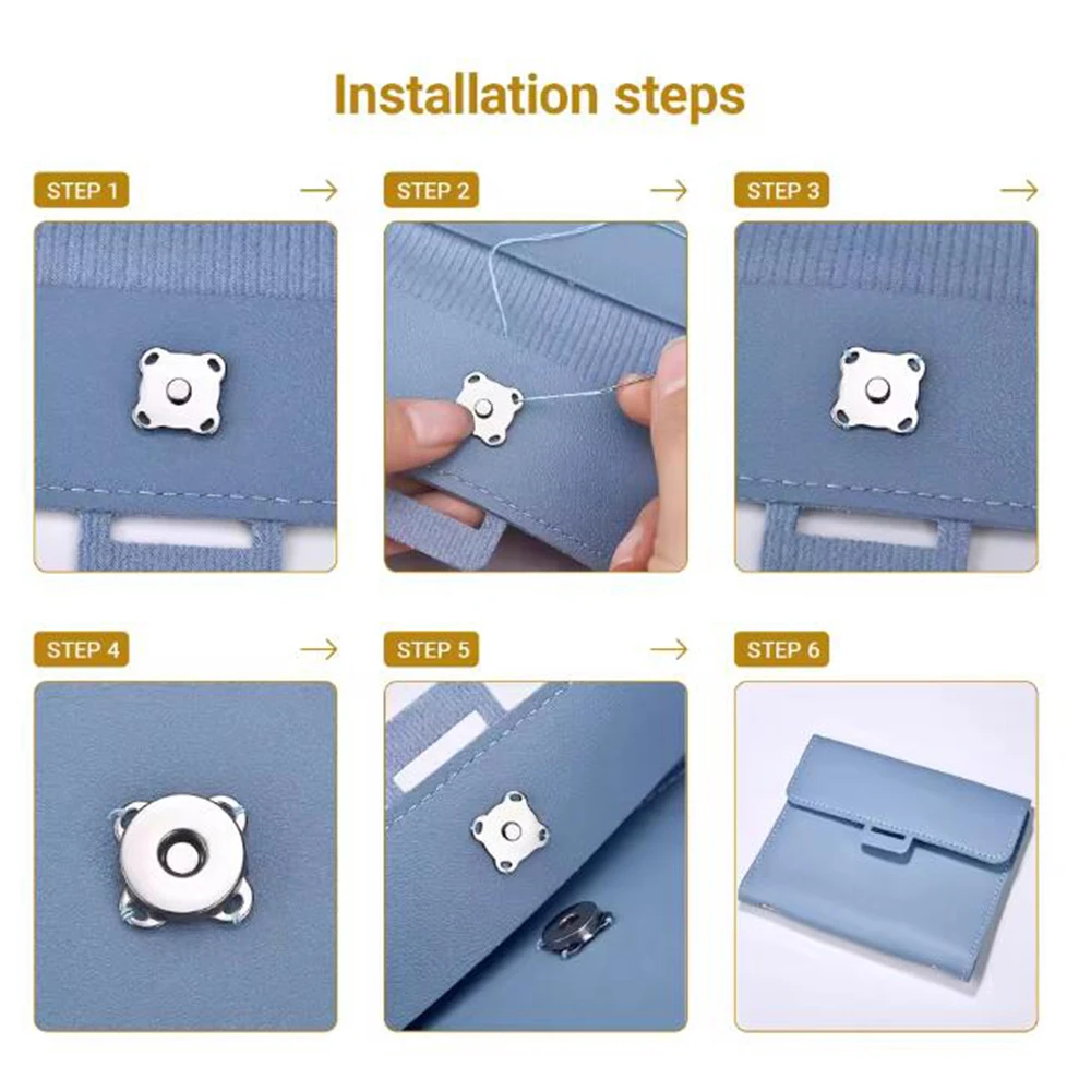 10 Sets Magnetic Snap Button Metal Plum Blossom Sew on Buttons Clasps Fasteners for Purses Handbag Clothes DIY Craft Accessories