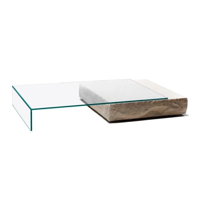 

Cave Stone Coffee Table Italian Style Light Luxury Designer Glass Pier Creative Square Combination