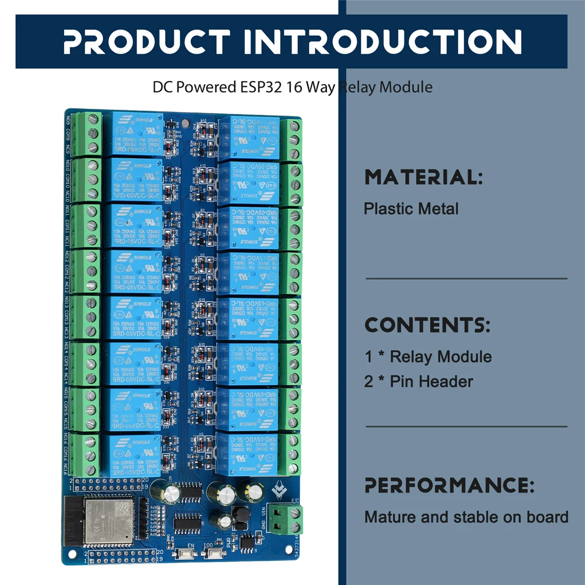 16 Channel Relay Module DC5-12V Power Supply ESP32 Development Board ESP32-WROOM Secondary Development Module DY