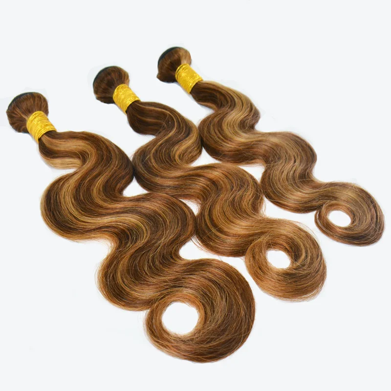 3/4PC P427 Highlight Body Wave Human Hair Bundles Double Weft Hair Extensions 65g/PC Full End Raw Indian 12A Grade