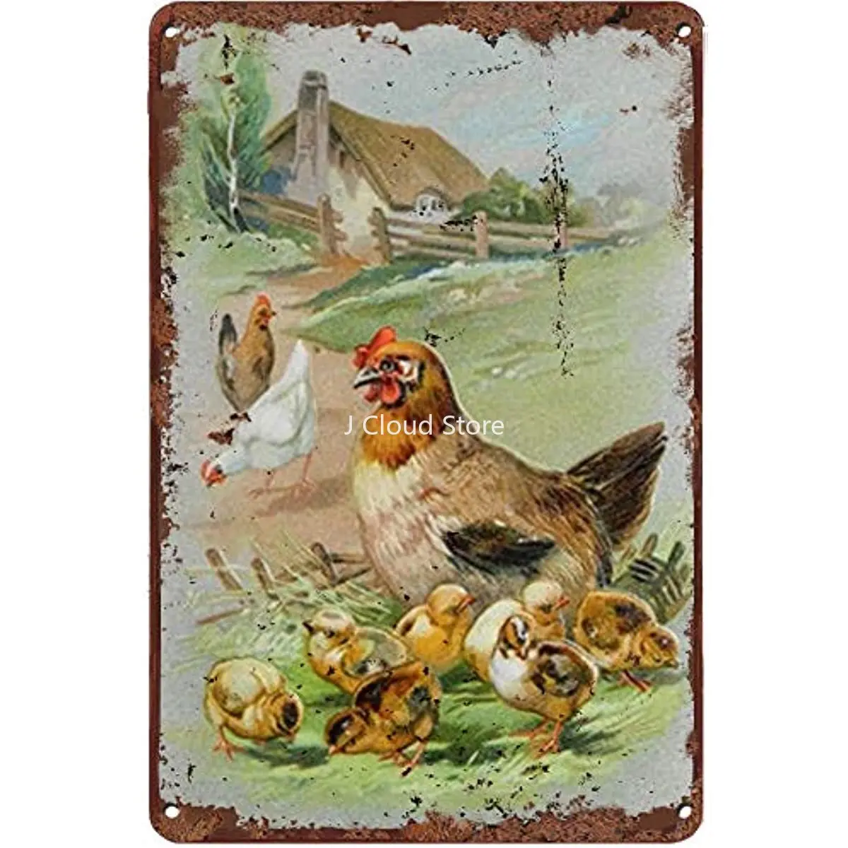 

Antique Easter Chickens Funny Tin Signs Vintage Metal Sign Bathroom Wall Decor