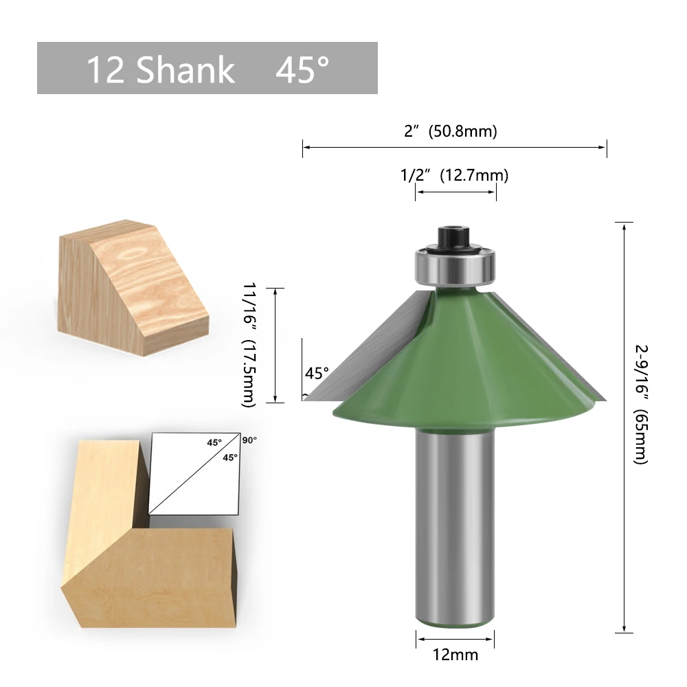 LAVIE 1 Stück 12 mm 1/2 Zoll Schaft Fasenfräser 11,25 15 22,5 30 45 Grad Fräser für Holzmaschine MC03232 – Detail 6