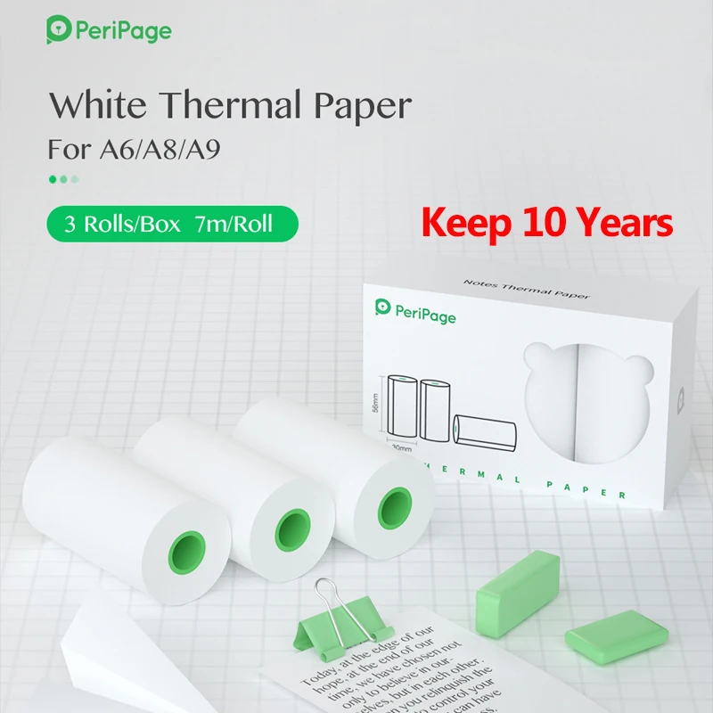 Peripage Official Thermal Paper Label Sticker White Color Keep 10-Years/2Years BPA-Free for 58mm 57mm Thermal Printer A6