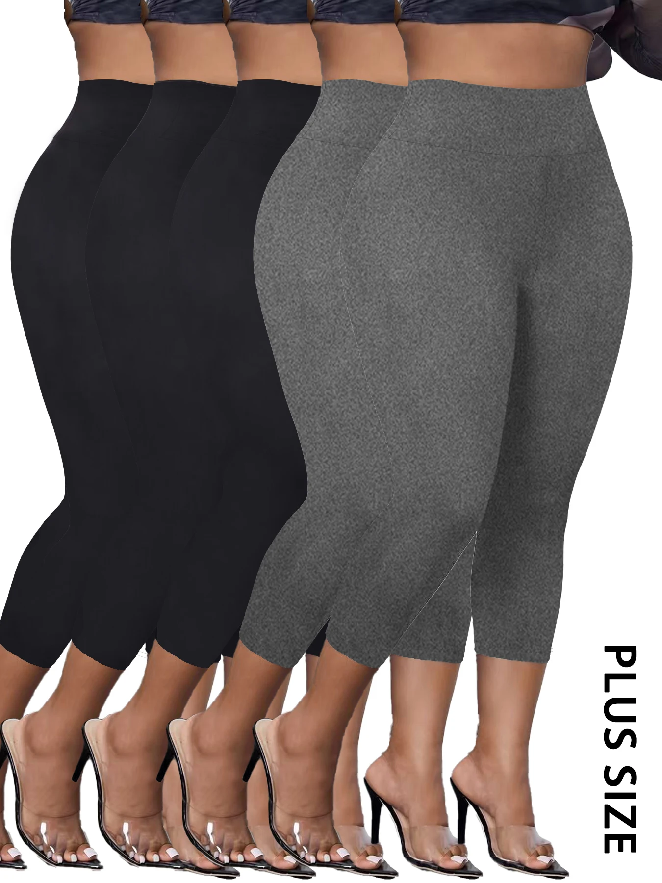 5er-Pack Übergrößen-Leggings für Damen Superweiche Hochtaillierte Bauchkontroll-Yoga-Caprihosen Workout-Laufleggings – Detail 8