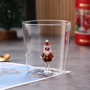 Tazza di vetro 3D di Natale da 300 ml con statuetta all'interno di vetro senza stelo per vino, acqua, latte, calice, tazza da caffè in vetro potabile, 1/2/4 pezzi 2