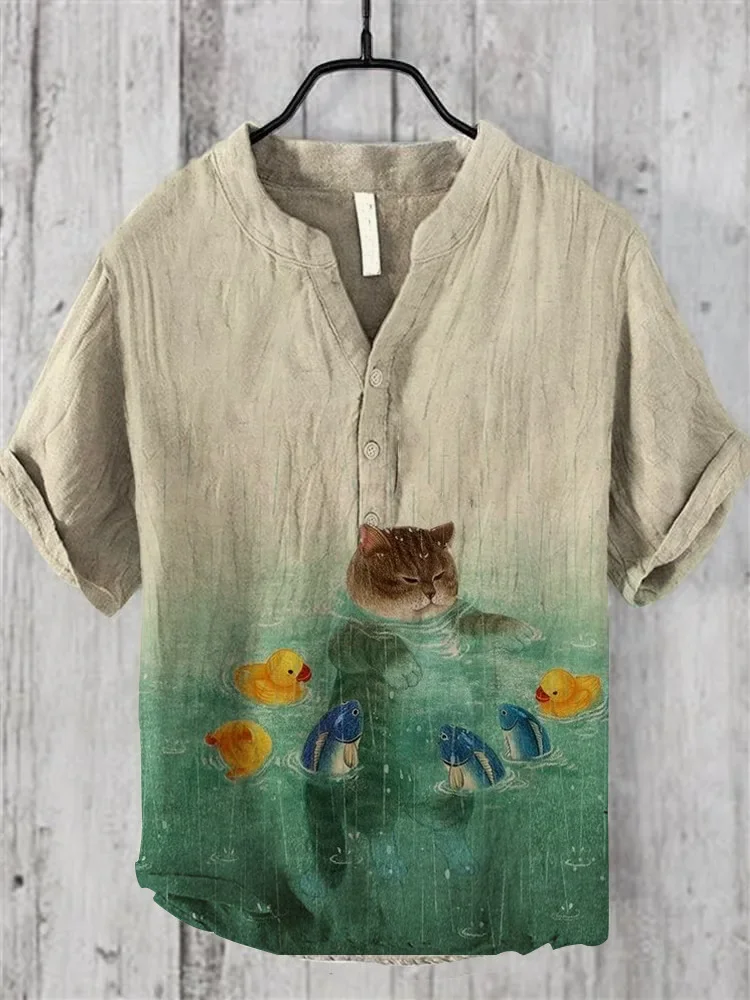 Popular European and American wave short-sleeved men shirts, stand-up collar shirts, Hawaiian shirts, men's vacation shirts 6