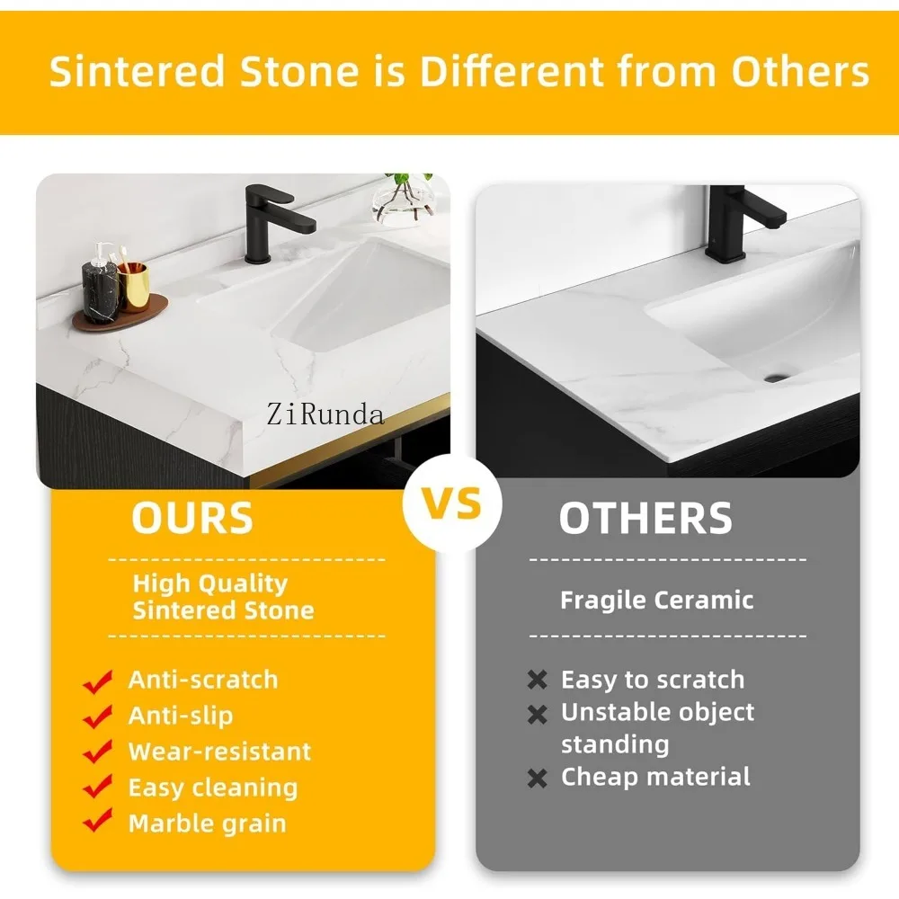 40-inch floating bathrobe, wall-mounted toilet with white sintered stone top, gray color