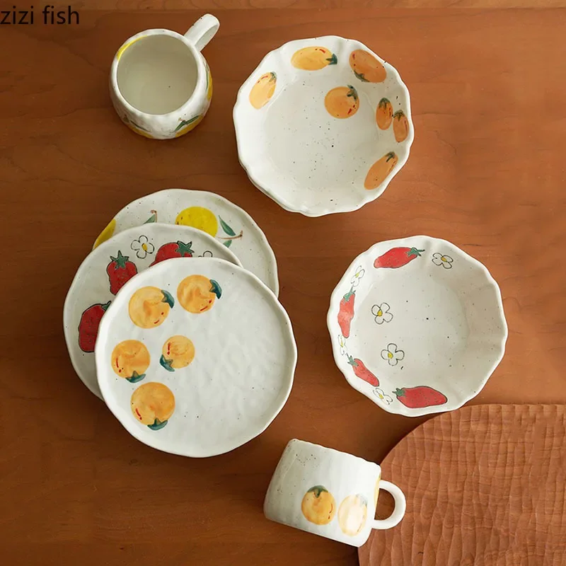 Hand-painted Fruit Pattern Ceramic Plate Creative Dessert Plate Steak Pasta Bowl Snack Bowl Home Specialty Tableware