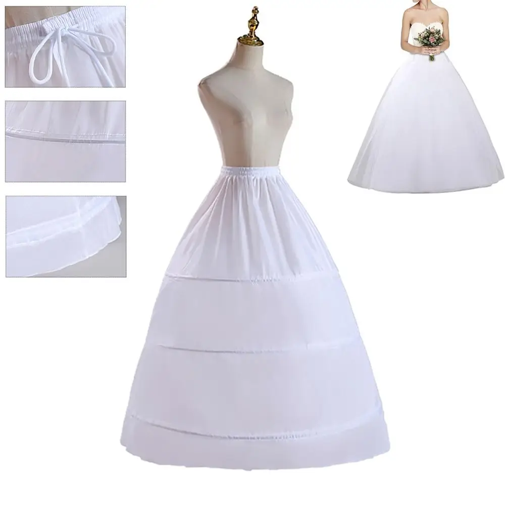 New White Petticoat 3-Hoops Long Crinoline Skirt Underskirt Crinoline Ball Gown Petticoats Flower Dress Accessories