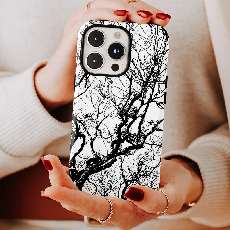 Artistic Branch Shockproof Bumper Phone Case with 2-in-1 Film Shell