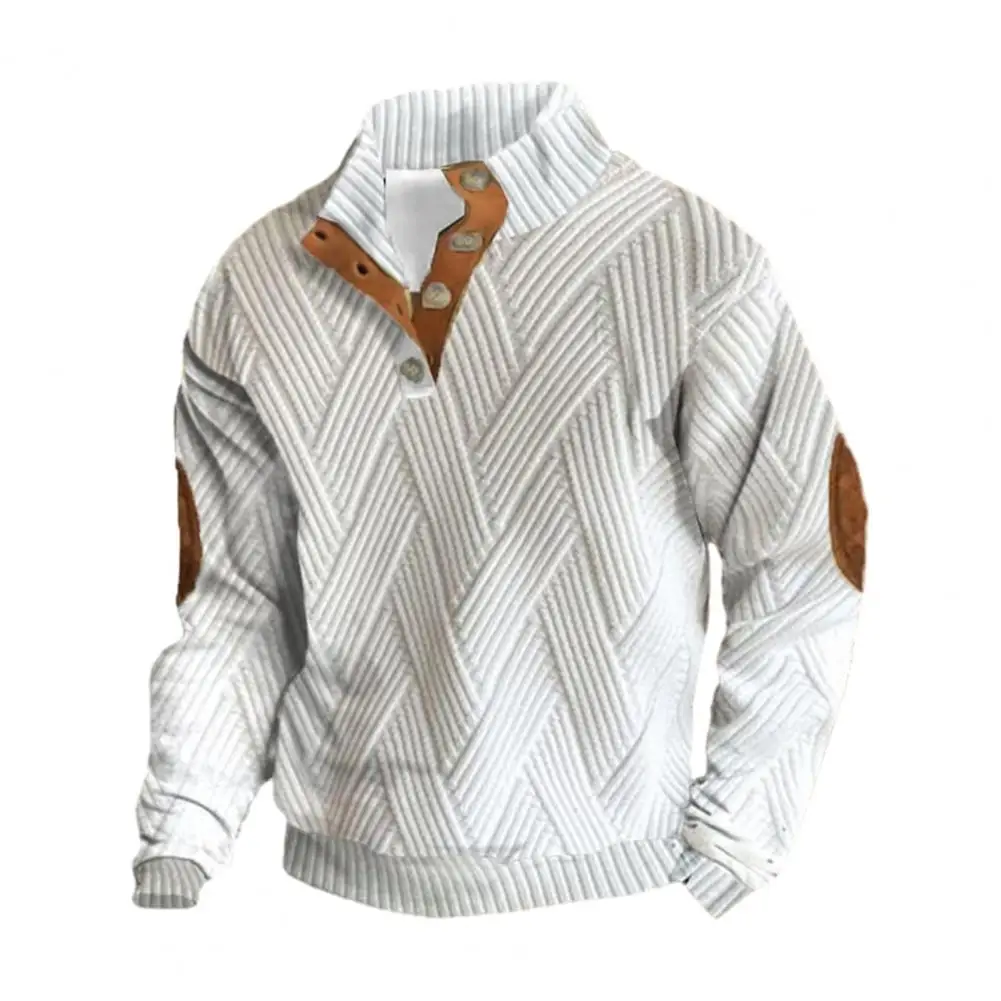 

Retro Men Sweatshirt with Stand Collar Button Detail Warm Pullover
