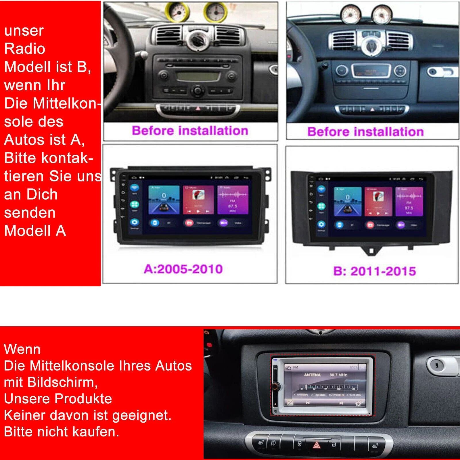 ESSGOO Android 15 9-Zoll-Autoradio für Smart Fortwo 451 2010-2015 mit Carplay, Android Auto, GPS, NAV, WIFI, SWC, BT, FM, RDS Multimedia-Player – Detail 4
