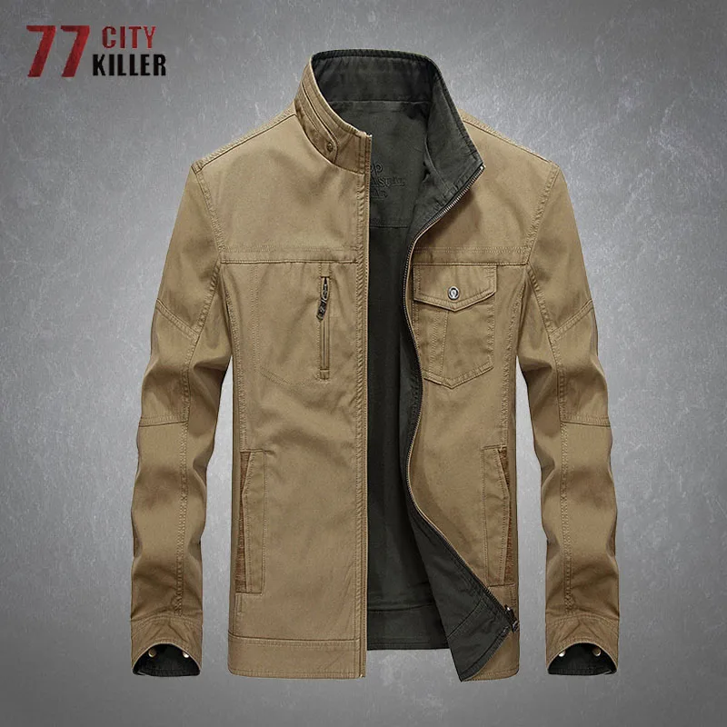 

Double Sided Tactical Jacket Mens Spring Autumn 100% Cotton Casual Business Coats Male Outdoor Camping Military Bomber Jackets