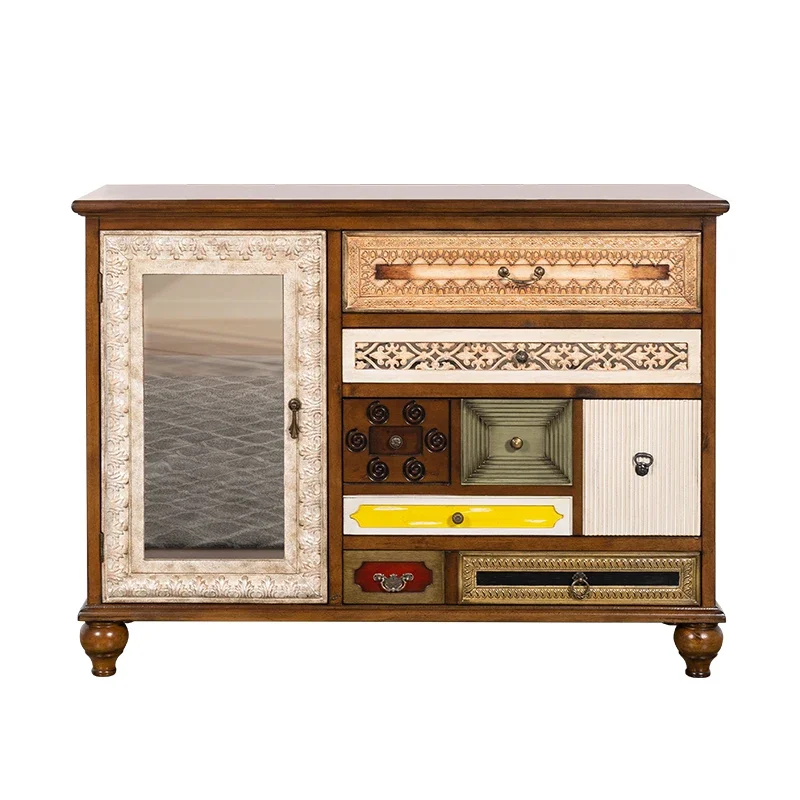 

American-Style Mid-Ancient Style Entrance Cabinet Retro Living Room Solid Wood Decorative Wall-Mounted Partition Locker