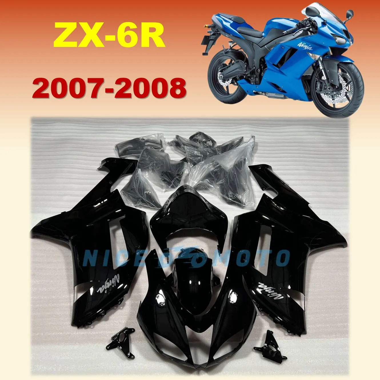 

Новый обтекатель из АБС-пластика для KAWASAKI Ninja ZX6R 600 2007 2008 Φ zx 6r 636 07 08, ярко-черный