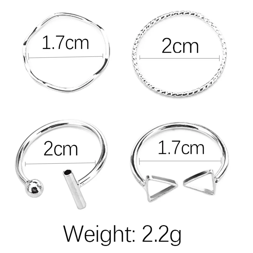 Alloy Geometry Plating Stackable Rings Set for Unisex