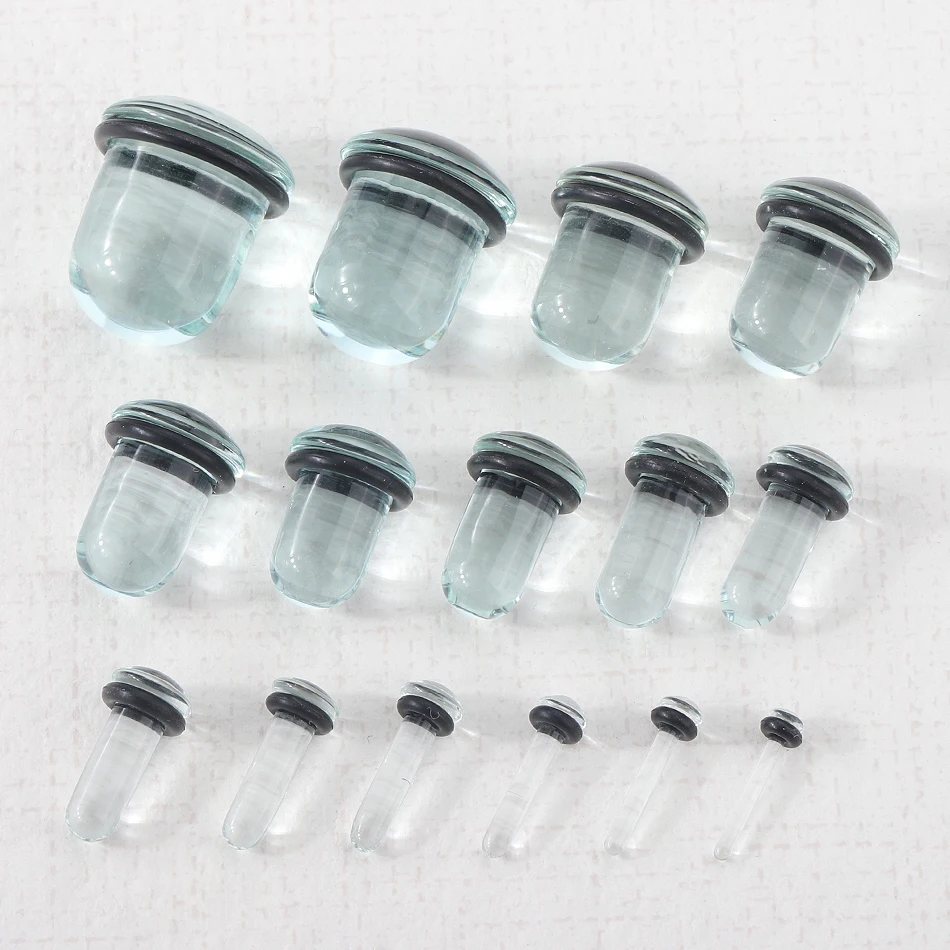 Body Jewelry 2pcs/lot Glass Ear Plug Taper Stercher Kit 1.6-16mm Ear Gauges with Rubber Rings Flare Flesh Expander Piercings