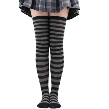 Calze alte alla coscia da donna a righe da donna nere bianche rosa lunghe sopra sopra calzini al ginocchio femboy Cosplay Lolita Harajuku Y2k