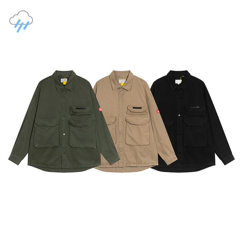 

Men Women Couple Multi Pocket High Street Vintage Cav Empt CE Shirts Khaki Green Black CAVEMPT Long Sleeved Shirt Inside Tags