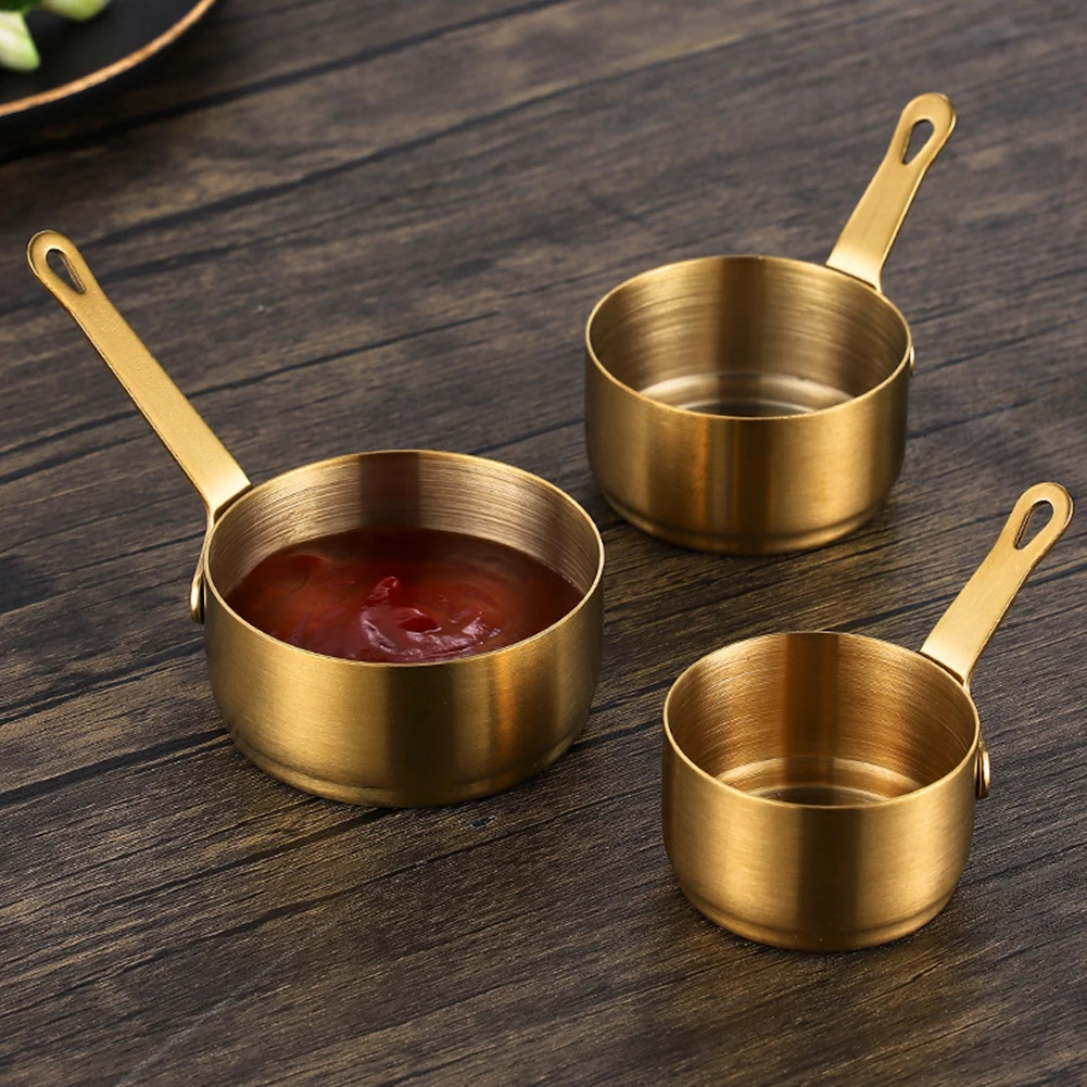

Stainless Steel Sauce Mini Pan Pot With Handle Dipping Bowl Soy Appetizer Plates Sauce Container Dish Seasoning Mixing Bowl Cup