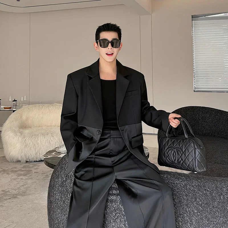 Men Fashion Show Loose Casual 2PCS Suits Jacket Pant Sets Korean