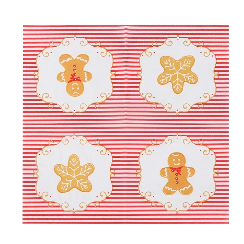 Paper Placemat 10/20pcs 33*33cm 2Ply Cartoon Santa Claus Red and White Striped Turmeric Man Printed Wine Glass Flower Origami