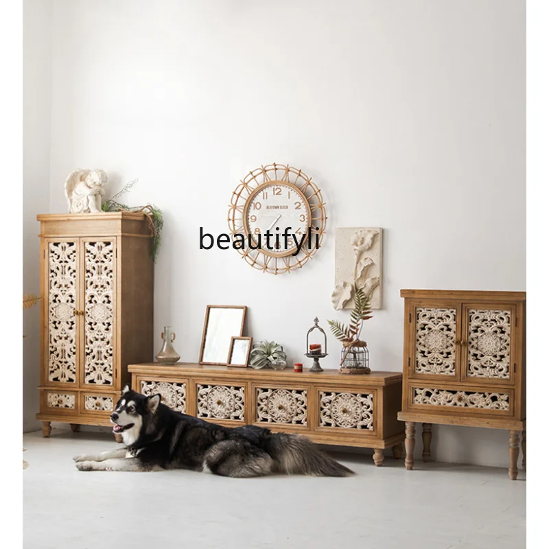 Yj Mobile Tv Americano In Legno Massello Soggiorno Combinazione Francese B & B Intagliato Vintage Distressed Curio Cabinet