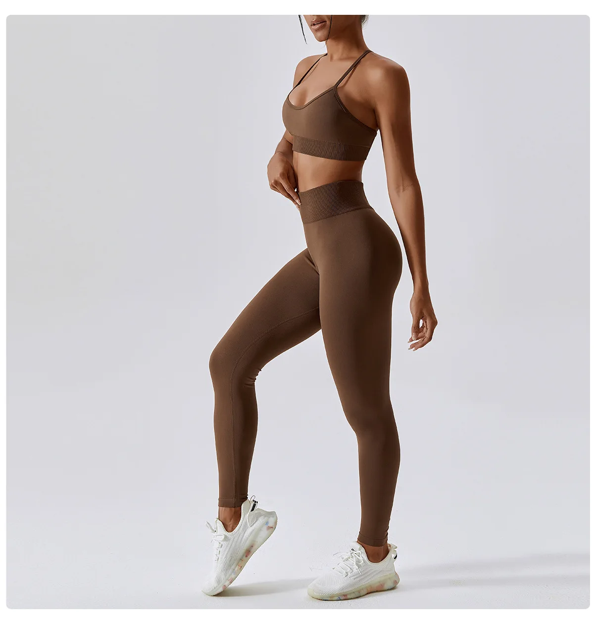 

Yoga High Waist Slimming Pant Suit Women Running Sports Fitness Clothes Tight Knit Seamless Vest Stretchy Trouser Two Piece Set