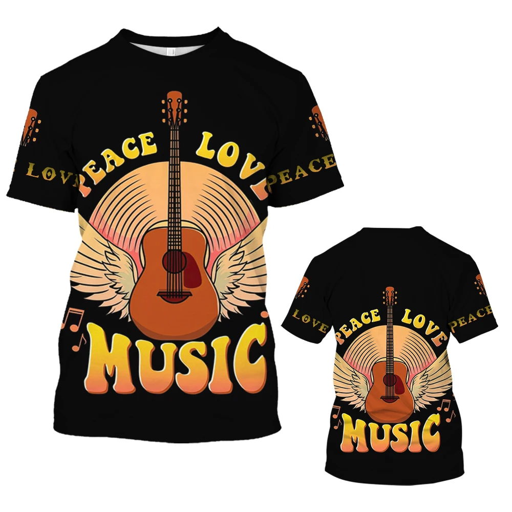 

Music Guitar Pattern T Shirt For Men Street Style Short Sleeve Top Fashion Round Neck Shirt Male Clothes Casual Harajuku T-shirt