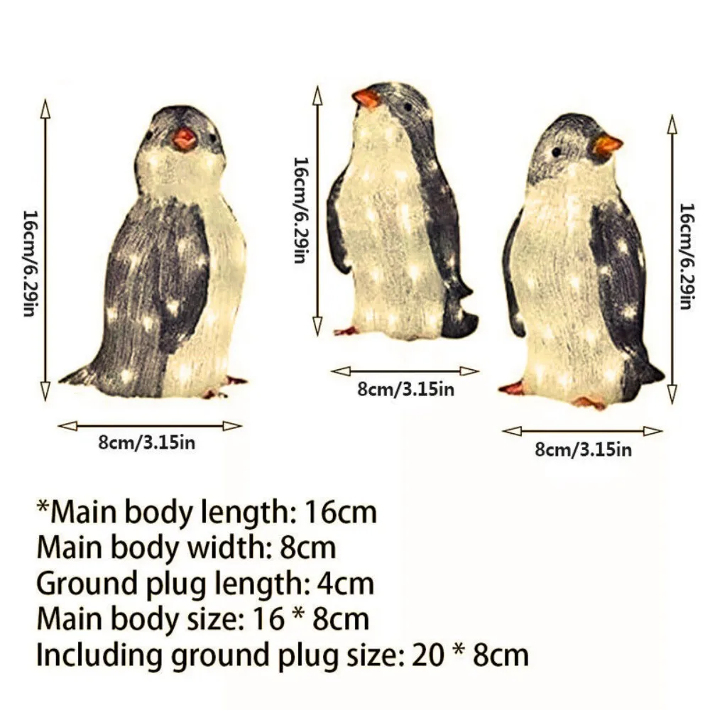3X Christmas Penguin Acrylic LED Light Up Decoration Indoor Outdoor Figurine: 3 - 5 Days Free Delivery Only UK