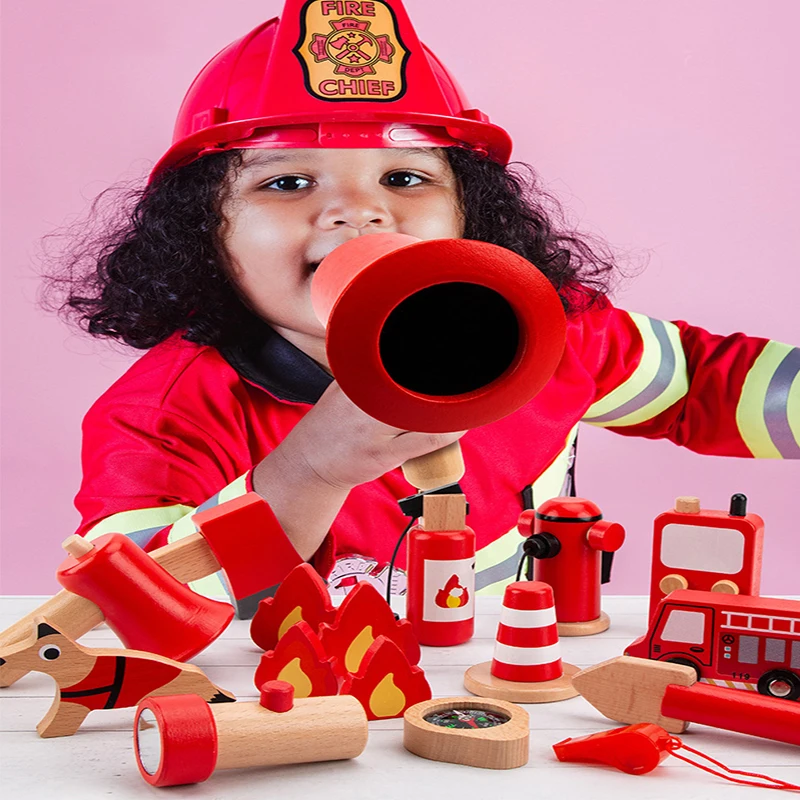 Children Simulation Firefighter Tools Firefighter Costume for Kids Boys Role-playing Halloween Party Pretend Play Dress up Set