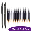 Stainless Steel Metal Retractable Gel Pens 0.5mm Fine Point Black ink Ballpoint Signature Pen with Replaceable Blue Refills 1