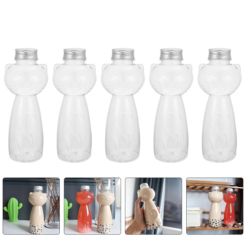 

Homemade Juice Bottles Transparent Juicing Beverage PET Bottle Cold Drink Milk Tea Juice Sealed Cap Cold Drink Cat Bottle