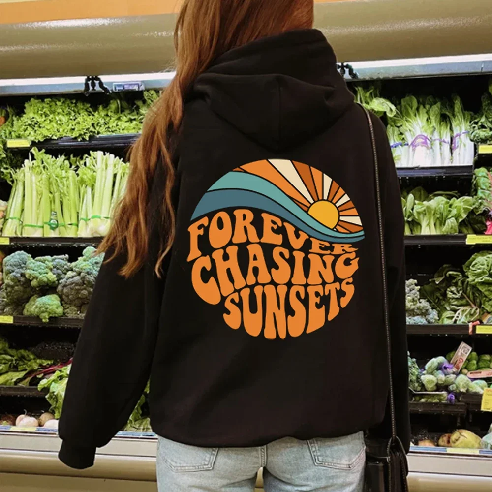 2024 New Fashion Women Forever Chasing Sunset Print Hoodie Hip Hop Street Unisex High Quality Hot Selling Female Sweatshirt