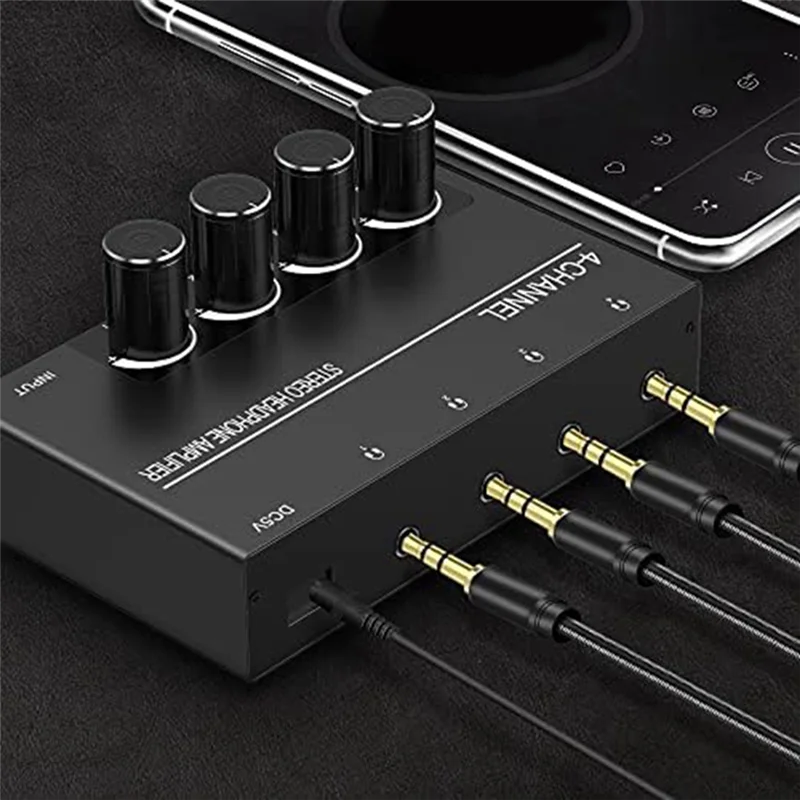 B03B-4 채널 헤드폰 앰프 스테레오 오디오 앰프 헤드폰 분배기, 4개의 3.5MM 헤드폰 출력 및 3.5MM 오디오 입력