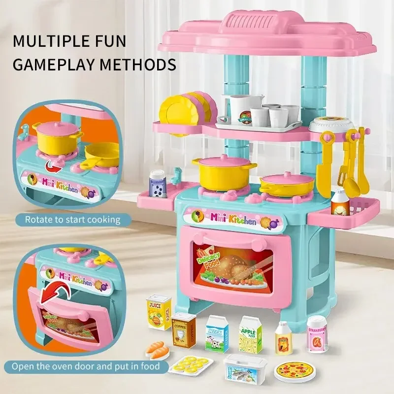 Kitchen Toys Mini Kitchen Counter Play Set DIY Simulated Cooking Food Tableware Play House Role Pretend Game Gift Kid