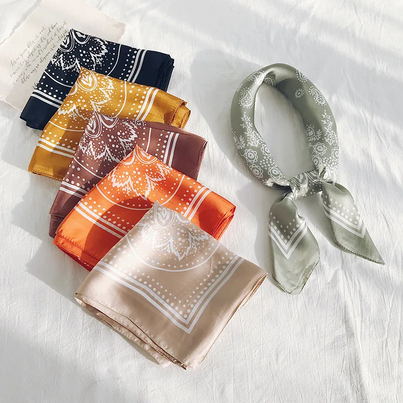 70cm Paisley Printed Hijab Scarf For Women Silk Satin Bandana Head Scarfs Female Square Headband Small Shawls Cute Neck Scarves 1