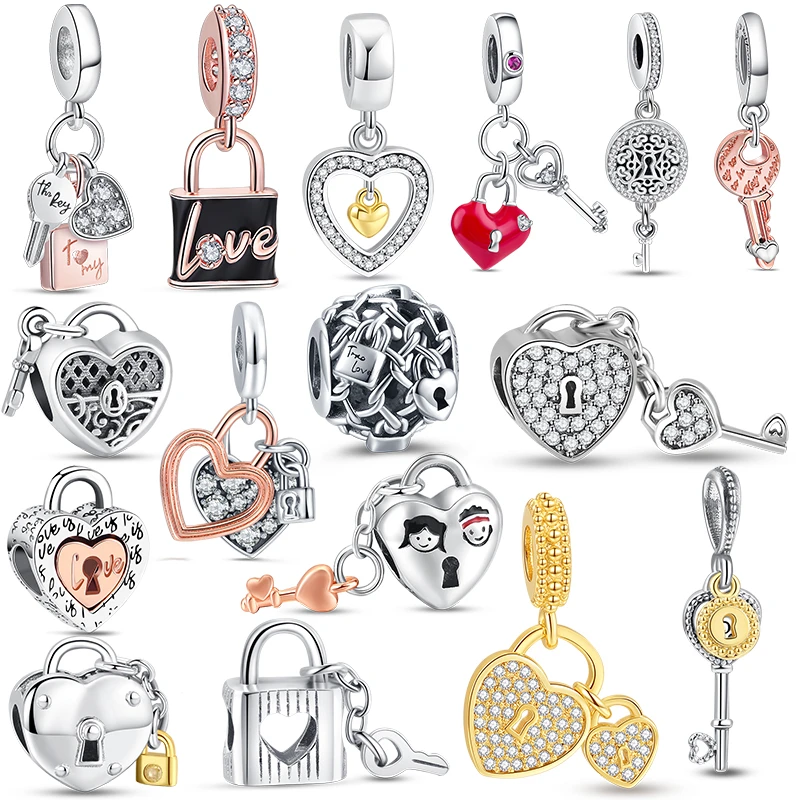 

New 925 Sterling Silver Love Keys Locks Series Hot Fine Charm Bead Fit Original Pandora Bracelet Trinket DIY Women Jewelry