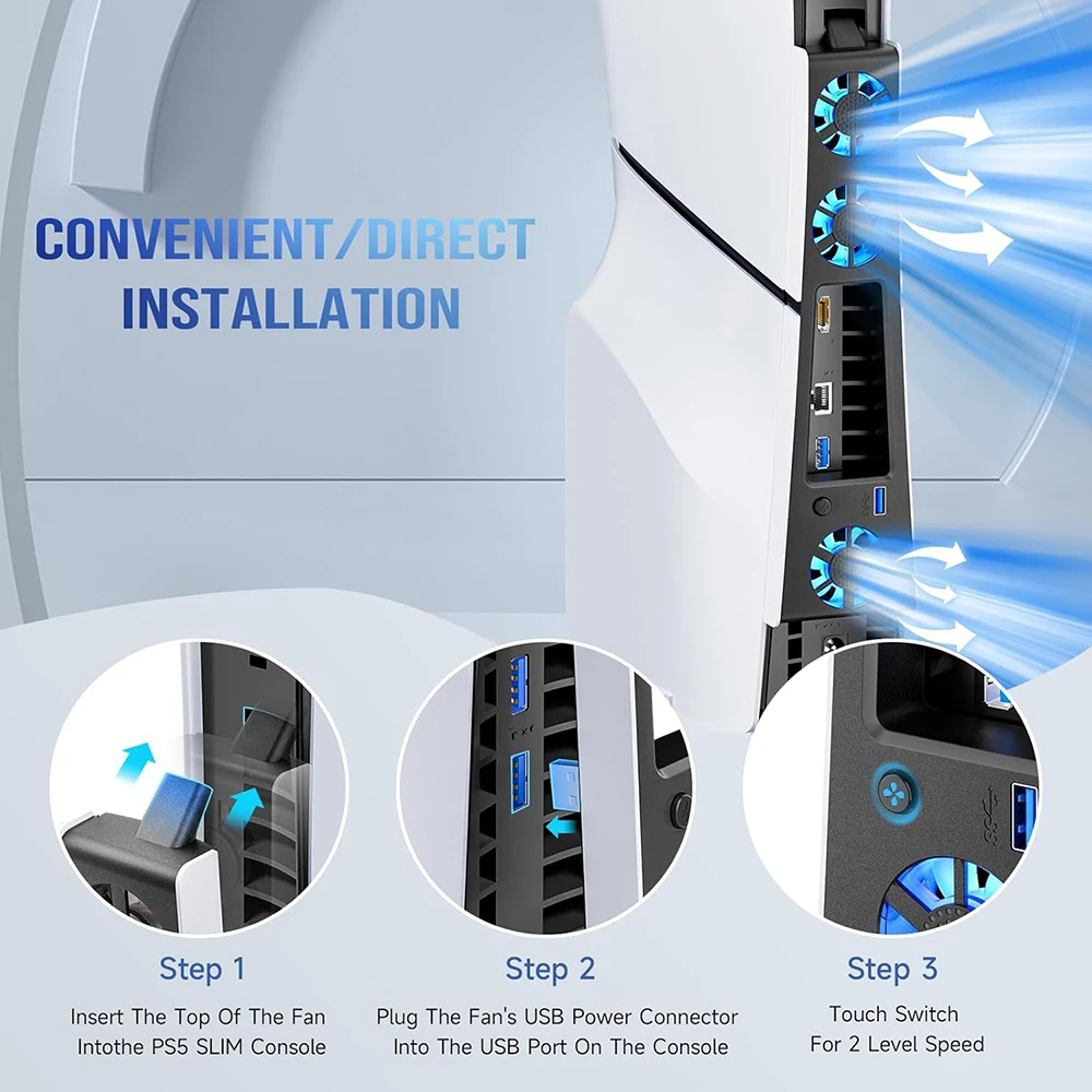 Silent Enhanced Cooling Fan for PS5 Slim Console(Digital/Disc) with LED Lights Efficient Cooling System for Playstation 5 Slim