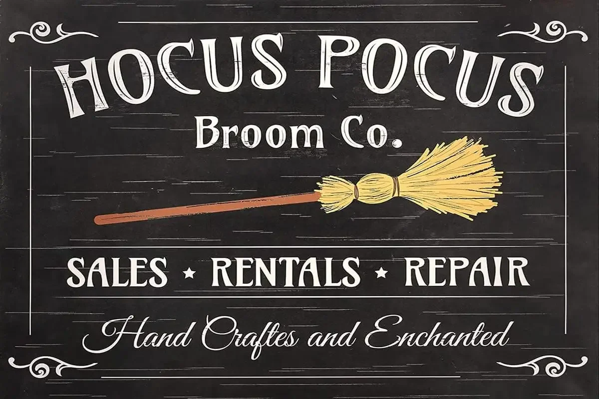 Decorazioni Di Halloween-Halloween Hocus Pocus Door Sign Classic Metal Tin Sign Retro Witchy Home Decor Vintage Wall