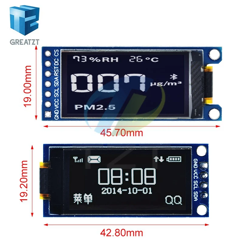 GREATZT 아두이노용 OLED 수직 스크린 모듈, 1.3 인치 OLED 디스플레이, 4 핀 7 핀 64 × 128 LCD 모듈, SH1107, 1.3 인치