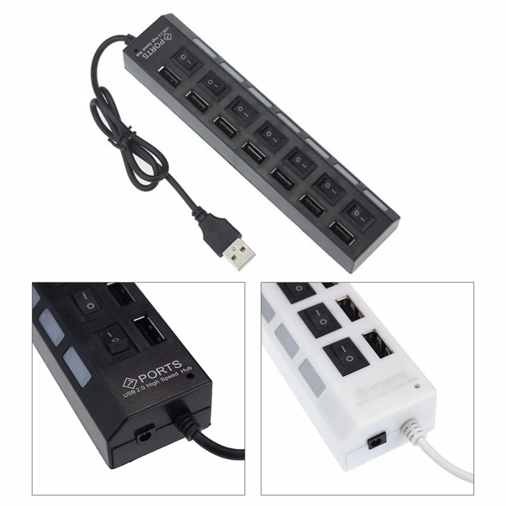 USB HUB 2.0 7 Ports Portable Micro USB 2.0 Splitter 4.8 Gbps For PC