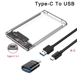 Transparent Tool - Free 2.5 Hard Drive Enclosure with Durable ABS Material (USB C - USB A OTG)