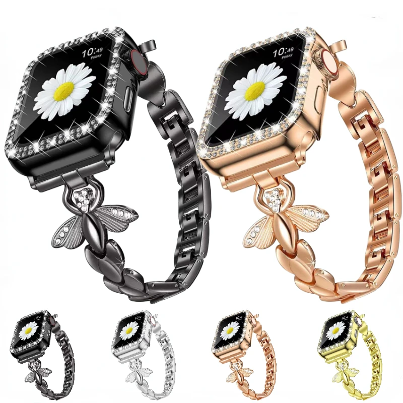 Metal Strap For Apple watch 8 7 45mm 41mm Ultra 49mm Small bee carved fashion Bracelet Band iWatch 6 5 4 SE 44mm 42mm 40mm belt