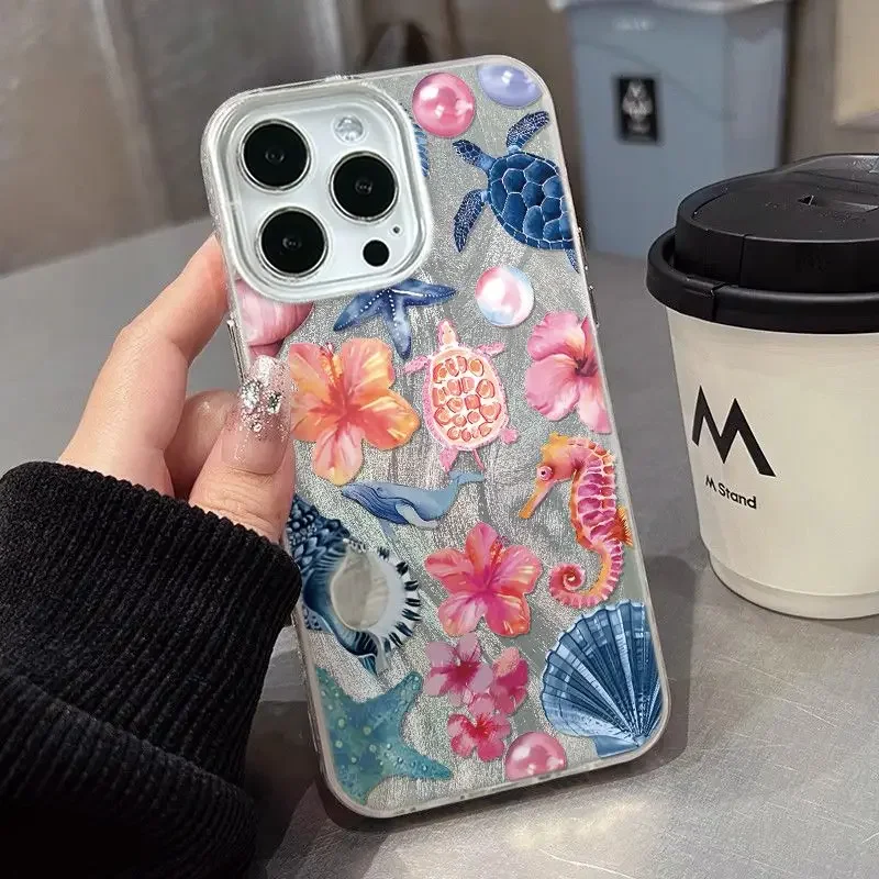 Vibrant Underwater Life Phone Case - Colorful Starfish, Coral & Jellyfish Design