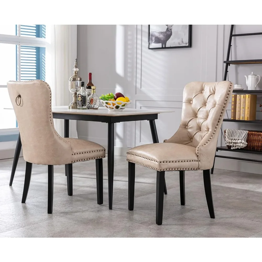 Dining Chairs Set of 4 Mid Century Modern Tufted Chairs Armless Rubber Wood Vintage Chairs Upholstered Nailhead Side Chair 6