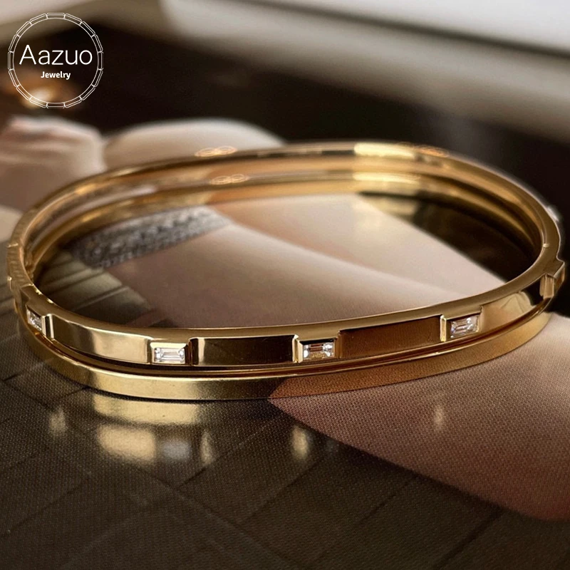 Aazuo Fine Jewelry 18K Yellow Gold Natrual Diamonds Love Bangle For Woman Upscale Trendy Wedding Engagement Party Luxurystyelife