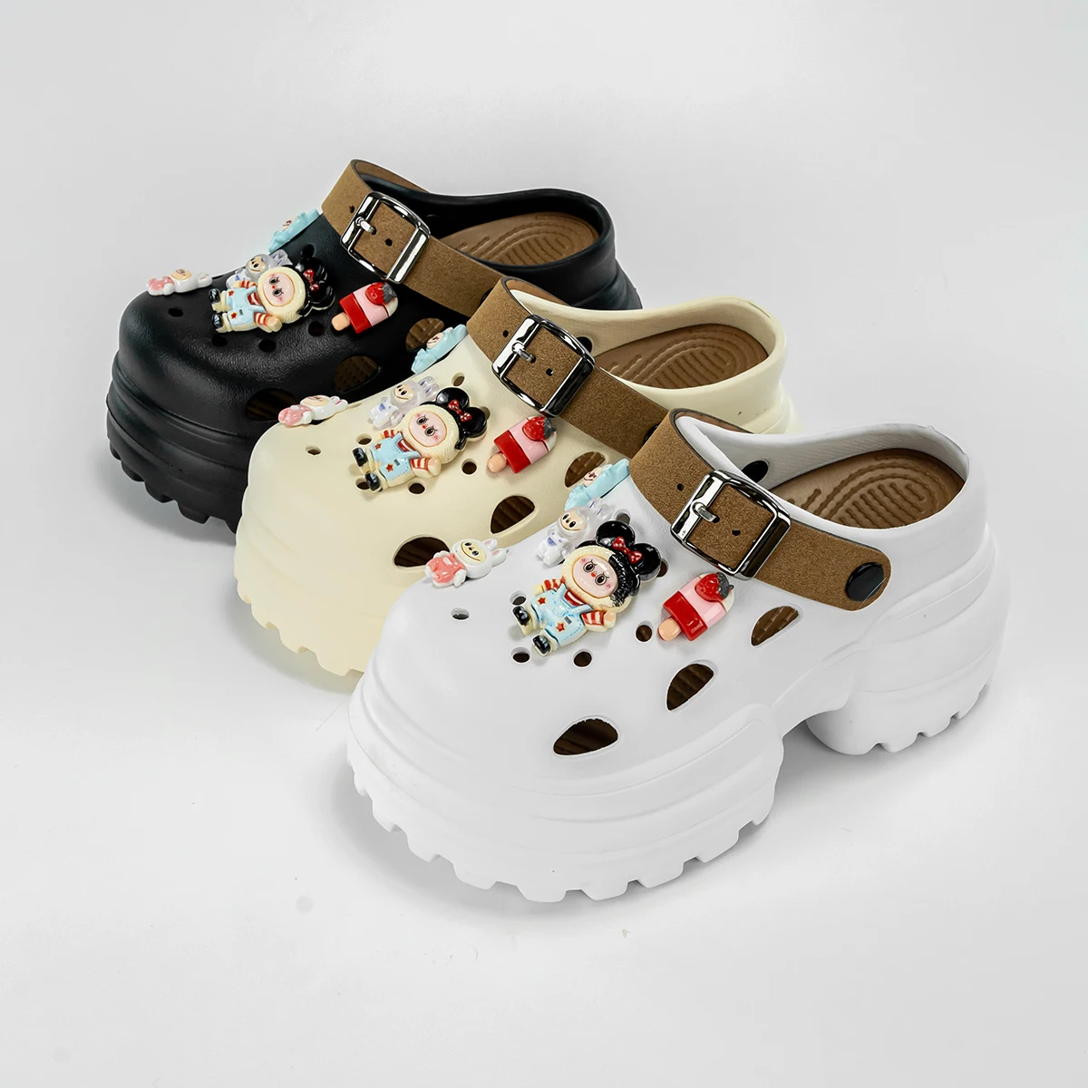 Labubu Mickey Cartoon Heightening Eva Hole Shoes – 10cm Thick-Soled Non-Slip Sandals for Women, Stylish & Versatile (825B) 5